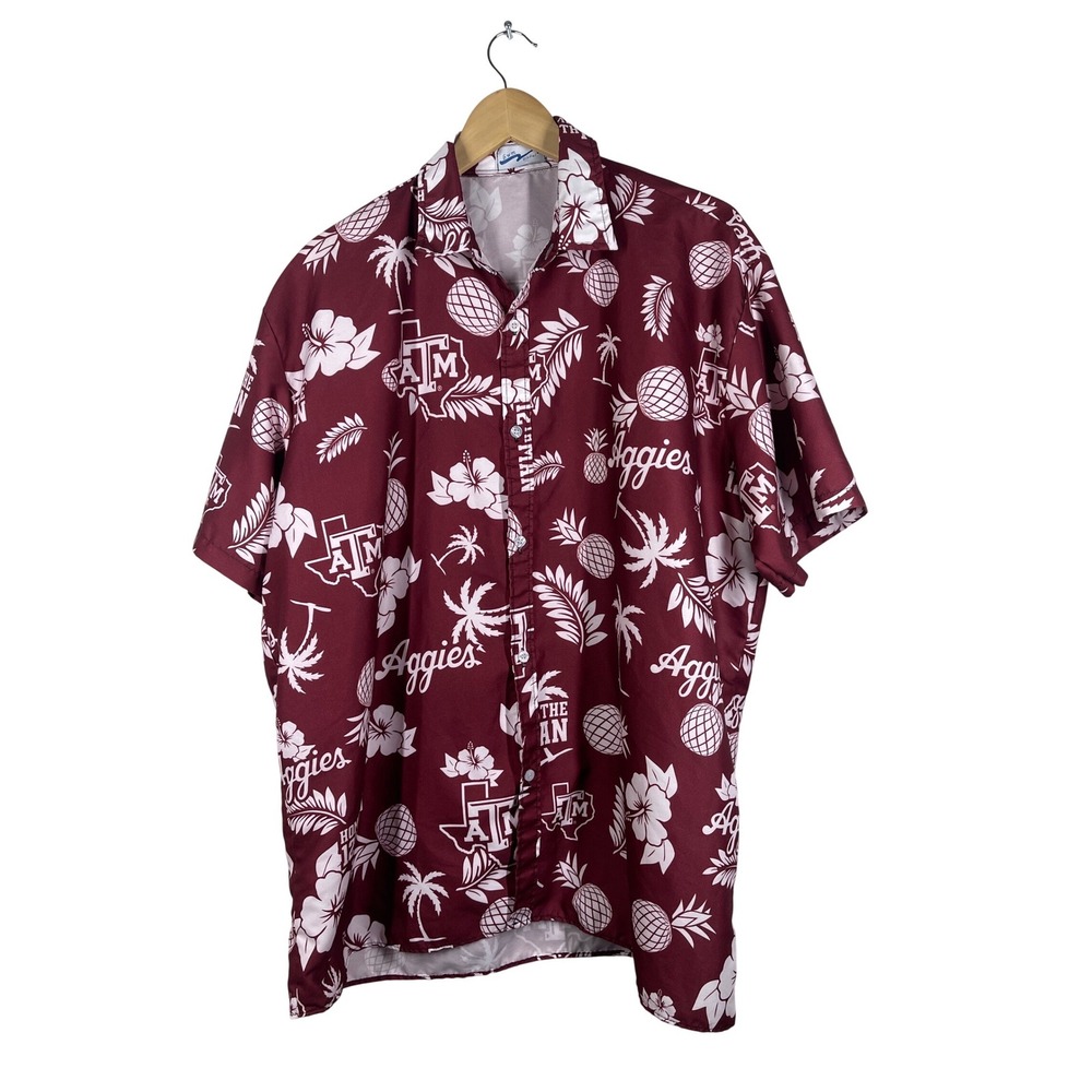 Men's Maroon Aggies Hawaiian Button-Down Shirt
